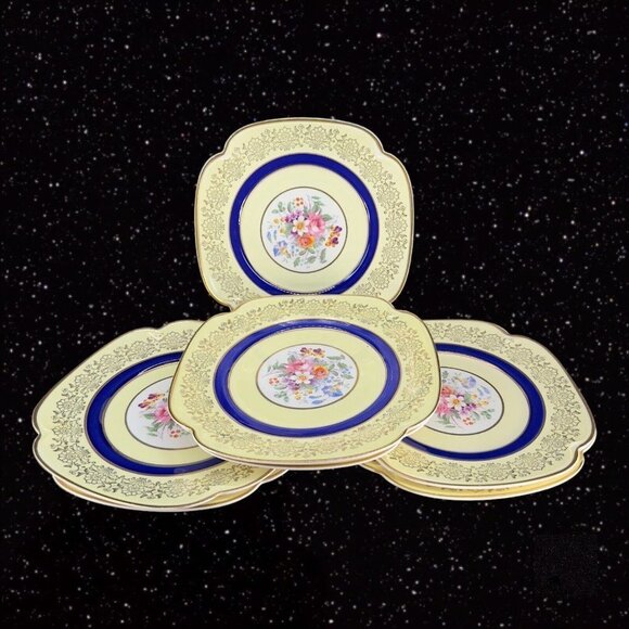 JOHNSON BROTHERS England Pareek Plates Floral Center Set 7 Square Ceramic 7.5"W - Picture 2 of 11